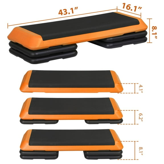 WSSYzyzf 43 Inch Adjustable Exercise Aerobic Step Fitness Stepper with Risers for 4, 6, and 8 Inch Heights in Orange, Non-Slip Surface for Cardio and Strength Workouts at Home