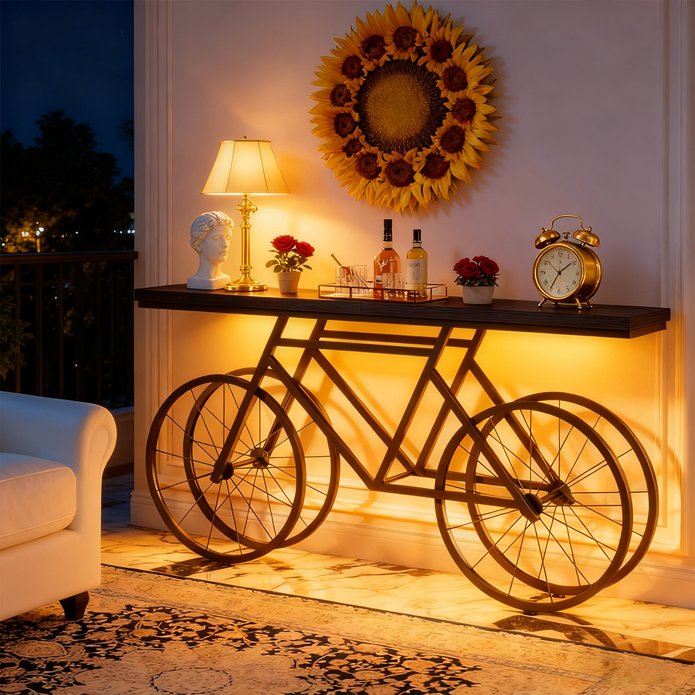 70.9-Inch Extra Long Console Table, Narrow Sofa Table With Bicycle Metal Base, Modern Industrial Entryway Table, Sturdy MDF Top Behind Couch Table For Living Room, Hallway, Foyer