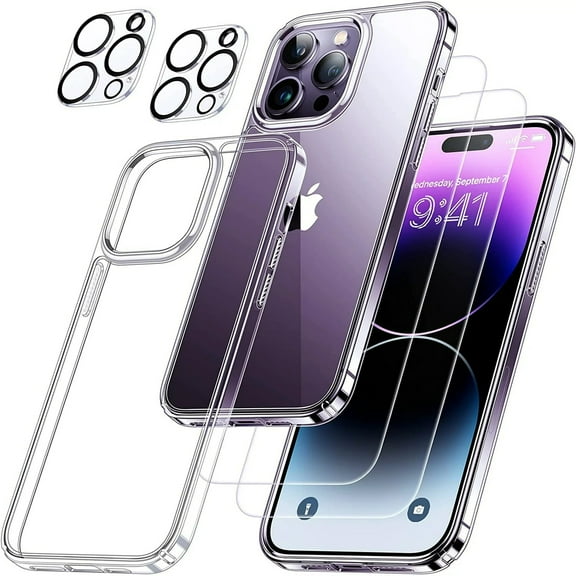 Skylmw TIAN LI Case for iPhone 14 Pro Max, 5 in 1 Clear Case Tempered Glass Protector, 6.7 Inch