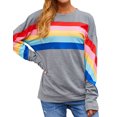 thumbnail image 3 of SLADYGLO Women Rainbow Striped Crew Neck Long Sleeve Sweatshirt, 3 of 7