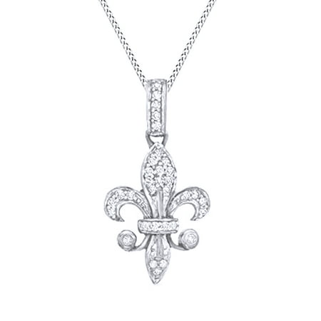 - 1/5 Carat T.W Diamond Fleur-de-Lis Pendant Necklace in 10K Solid White Gold
