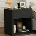 thumbnail image 4 of IDEALSOUL Nightstand with Charging Station, 24inch Bedside Table with Curved Top Corners, Crescent Shaped Buckle, Wooden End Table for Bedroom Living Room (1pcs, Black), 4 of 13