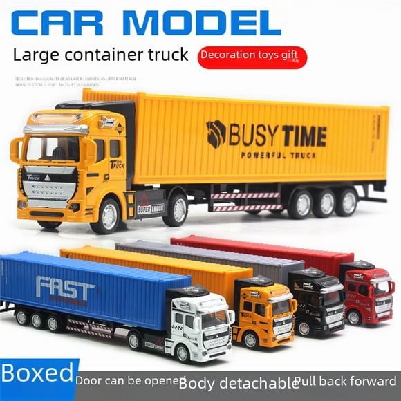 1:48 Scale Alloy Container Truck Toy with Pull-Back Function – Realistic Detailed Transport Vehicle Model for Kids 4-6, Durable, Compact, Portable, Ideal for Inland & International Trade Play,