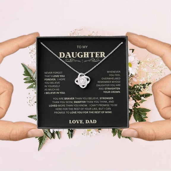 To My Daughter Best Gold Necklace With Daddy Message, Best Daughter On Birthday Anniversary Gift, White Love Knot Necklace