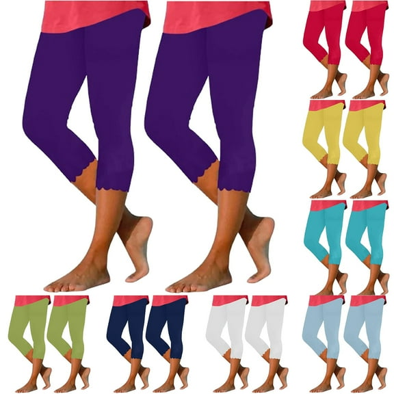 2PC Women's Summer High Waisted Solid Color Capris Matching Slim Fitting Yoga Gym Pants