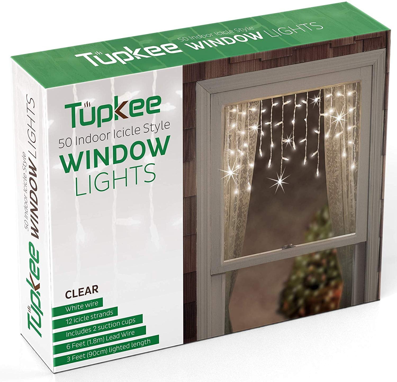Tupkee Window Icicle Lights Set, 3 Feet (0.91 m), 50 Clear Incandescent