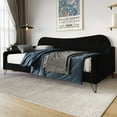 thumbnail image 2 of Home Design Natty Twin Daybed with Upholstered Frame, Elegant Backrest and Arms, Black Metal Legs, Stylish Seating and Sleeping Solution, Black, 2 of 6