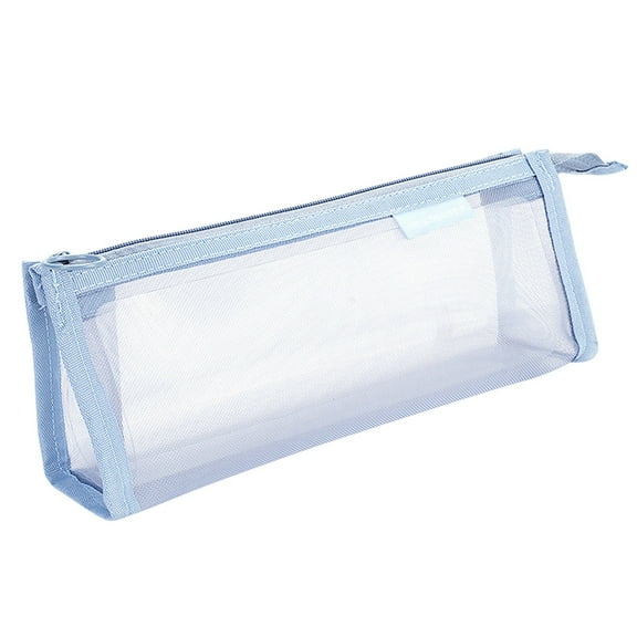 Mikilon Decor Mesh Pencil Case Large Capacity Pencil Bag with Zipper Portable Pencil Storage Pouch Minimalist Stationery Organizer Blue