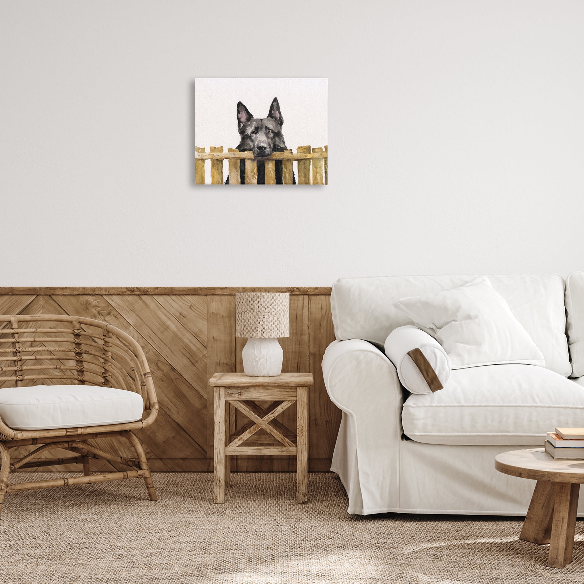Stupell Industries Black German Shepherd Animals Painting Wrapped Canvas Art Print Wall Art, 20 x 16