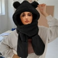 thumbnail image 4 of Prolriy Winter Hats for Women Winter Cute Bear Ear Warm Hat Women Plush Earflap Hat Windproof Cap Hat with Ears and Hood Hat Scarf 2 in 1 Hooded Scarf for Women, Womens Hats Black A, 4 of 5