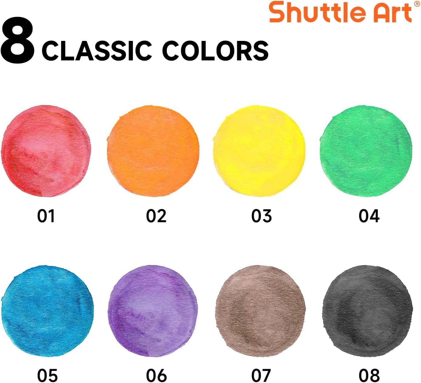 8 Colors Watercolor Paint Set Bulk, Pack of 40, Shuttle Art Watercolor Paint Set with Paint Brushes for Kids and Adults