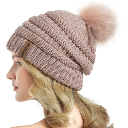 Queenfur Knit Slouchy Beanie for Women Thick Baggy Hat Faux Fur
