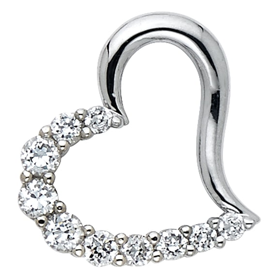 CZ Heart Pendant Solid 14k White Gold Love Charm Open Design Curve Style Polished Finish Fancy 17 x 15 mm