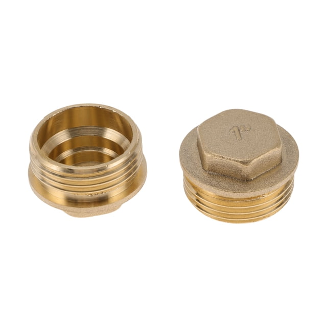 Accesorios de tubería de latón Unique Bargains 1" macho tapón de rosca externa engrosada (cóncavo) 0.99" 2 piezas