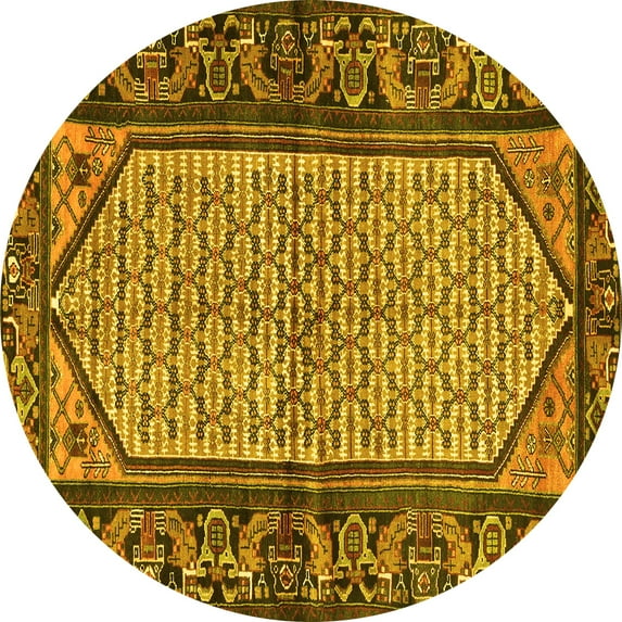 Ahgly Company Machine Washable Indoor Round Persian Yellow Traditional Area Rugs, 3' Round
