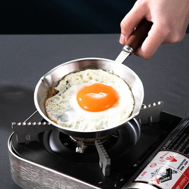 Nonstick Mini Frying Pan 16CM with Wooden Handle – Stainless Steel Skillet, White Granite Coating, Omelet & Egg Pan, Dishwasher Safe, Induction Compatible – Size: 16CM
