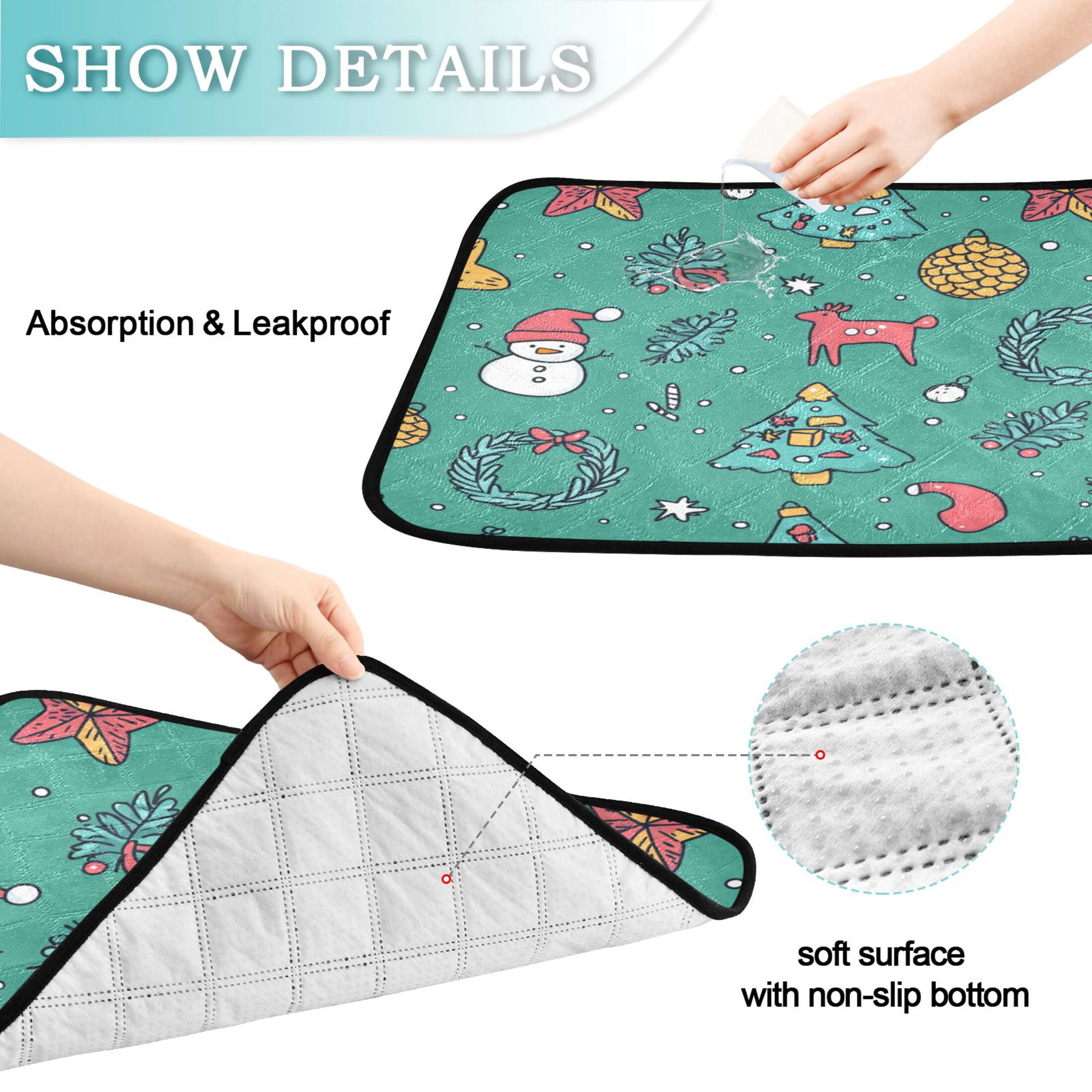 Qxltty Cartoon Christmas Patterns with Simple Lines Cat litter Pads Pet Set of 3 Diaper Mats Center Anti-leakage Layer Absorbent Soft and Comfortable