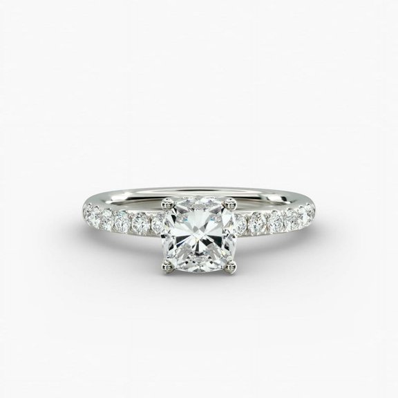 First Jewelry Cushion Cut 1.7 Ct VVS1/D White Moissanite Ring - 14K White Gold Plated Wedding Engagement Band - Halo Design for Women - Anniversary Gift Ring