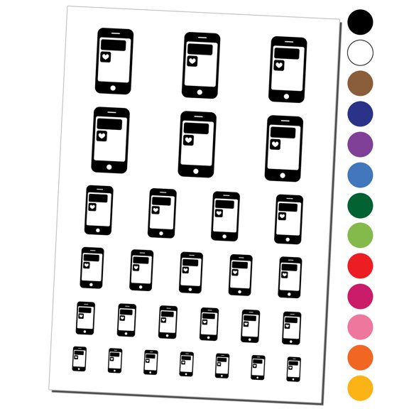 Mobile Tablet Phone Heart Text Message Water Resistant Temporary Tattoo Set Fake Body Art Collection - Orange