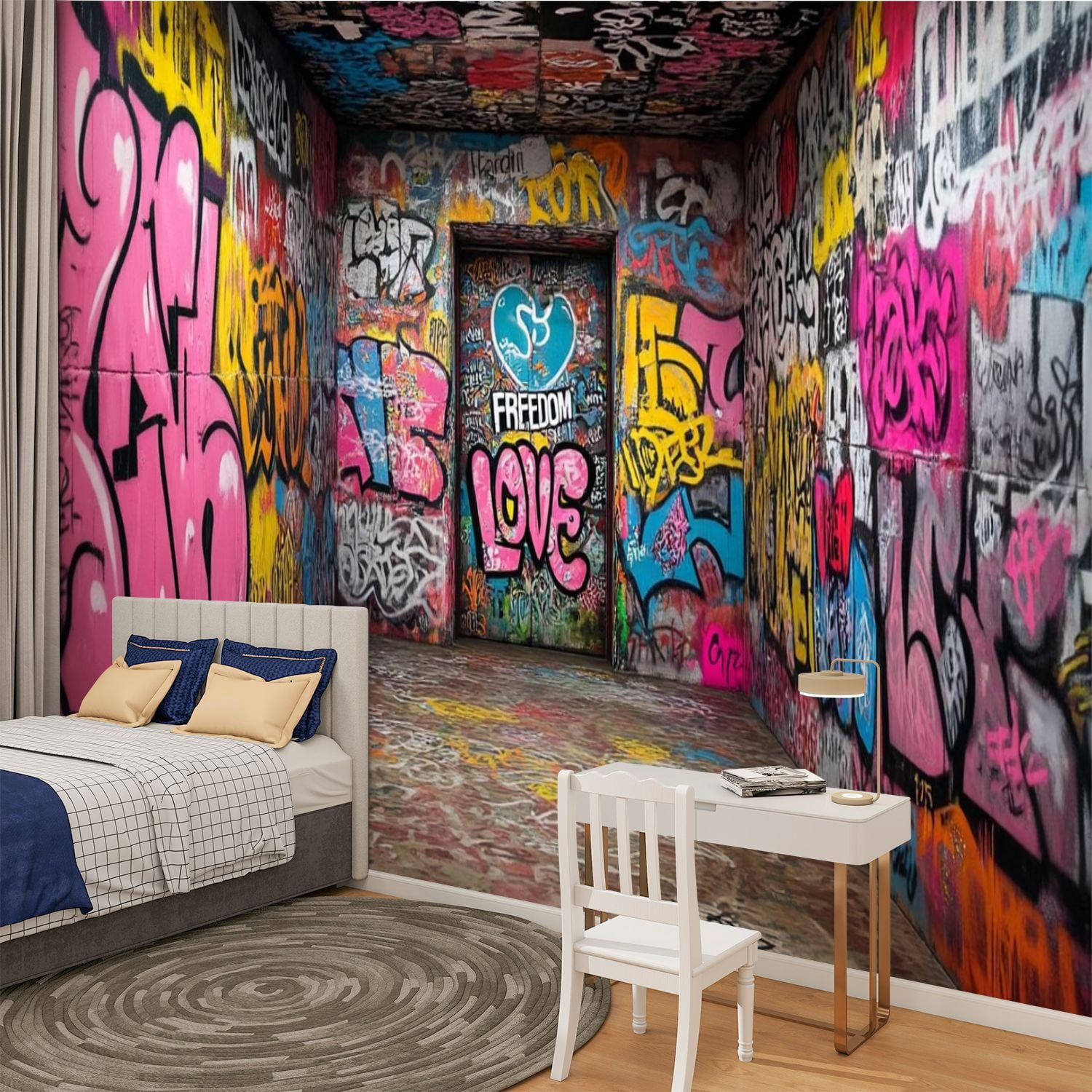 Peel and Stick Wallpaper Street Graffiti Mural 3D Street Doodle Wall Paintings Street Art Modern Art Wall Mural Decor Self Adhesive and Removable 100in x 144in