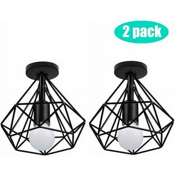 Juego de 2 lámparas de techo vintage, 2 lámparas de estilo industrial, lámpara de araña retro con pantalla en forma de diamante, iluminación interior, lámpara para cocina, sala, comedor, dormitorio,