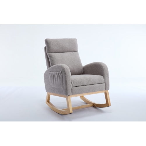 Cterwk High Back Club Chair Accent Chair with Headrest and Side Pocket, Upholstered Fabric Rocking Chair for Living Room, Office, Light Gray