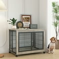 thumbnail image 2 of Syngar Dog Crate on Wheels, Wooden Dog Cage with Lockable Double Doors and Lift Top, Modern Home 2-in-1 Dog House End Table Furniture, Dog House for Small/Medium Sized Dogs, Gray, 38.58"L, 2 of 7