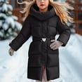 thumbnail image 2 of Girls Puffer Coat Mid Length Hooded Tunic Down Jacket Long Sleeve Thicken Warm Winter Overcoat with Pockets (10 Years, Black), 2 of 5