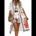 thumbnail image 1 of Bohemio Floral de Corta para Mujer, Talla Grande, con Abertura Frontal, Conjunto de 2 Piezas para Verano y Rojo L, 1 of 8