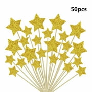 PEROPTIMIST Set Of 50Pcs Twinkle Twinkle Little Star Cupcake Toppers Glitter Gold Party Cake Decorations Diy Glitter Mini Birthday Cake Christmas Day Supplies