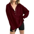 thumbnail image 2 of AXXD Basic Blouses for Women Business Casual Summer 2024 Casual Solid Color Hooded Button Round Neck Long Sleeved Loose Top, 2 of 7
