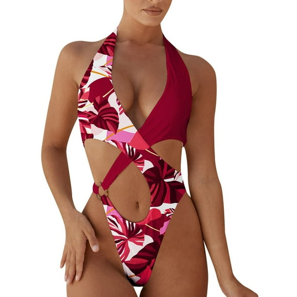 XMMSWDLA Teen Swimsuits Swimsuits for Women Hawaiian Sexy V Neck Front Bathing Suit Cheeky Bottom Beachwear Sets Womens Bikini Top