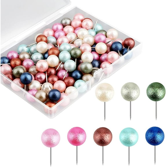 100pcs Multi-Color Push Pins Map Tacks Plastic Round Head Pearl Push Pin with Case for Cork Board Map Calendar Photo Wall Office Production (0.39inch)