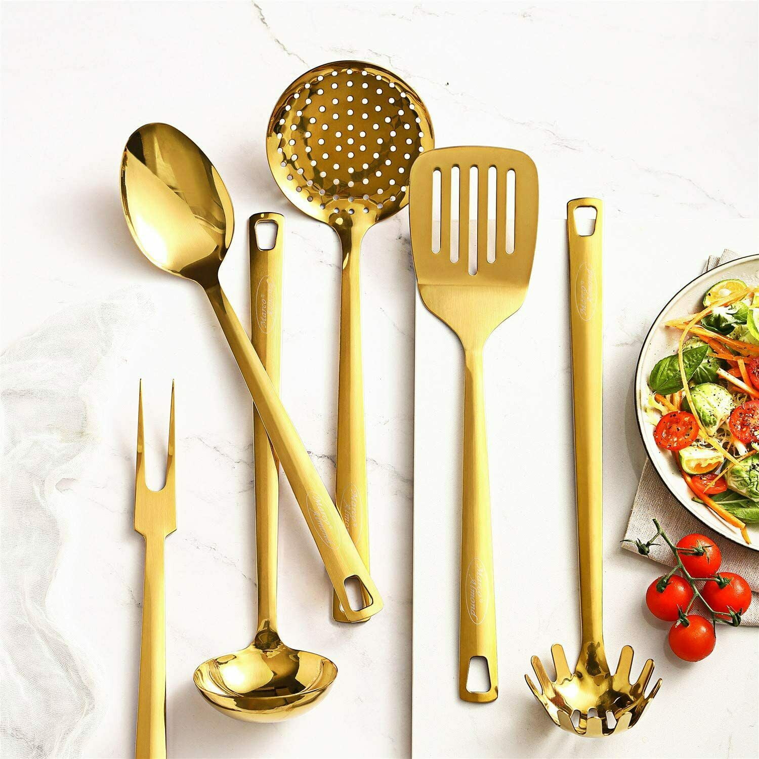 Marco Almond 7-Piece Gold Stainless Steel Cooking Utensil Set