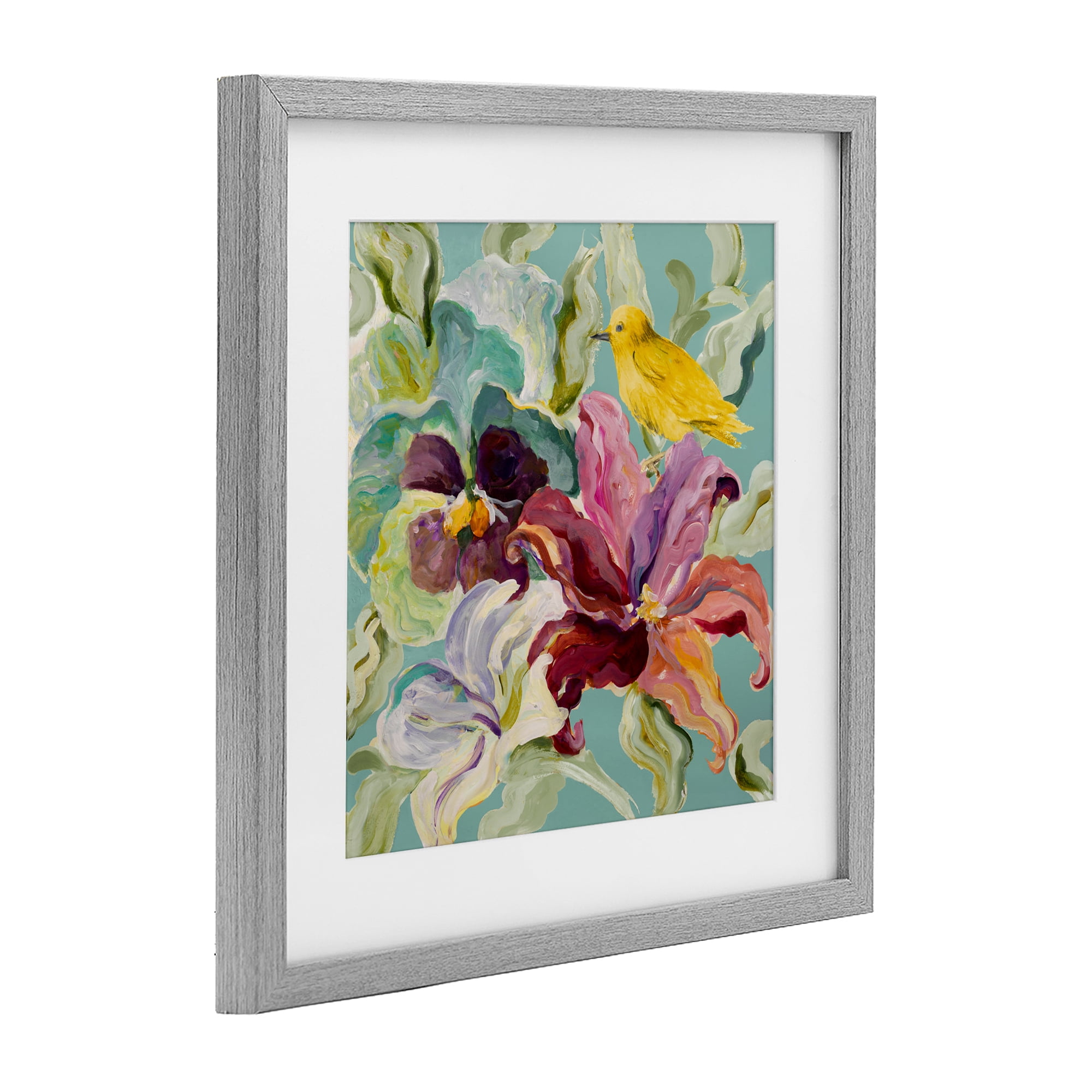 Stupell Industries Lyrical Garden Canary Gray Framed Print Under Glass, design by Lanie Loreth