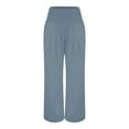 thumbnail image 4 of Blue Women's Casual Pants Linen Wide Leg Pants Women Summer Casual Drawstring Elastic High Waist Trousers Beach Trendy Palazzo Pant Trousers With Pockets Womens Work Pants, 4 of 6
