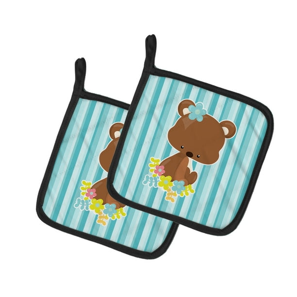 Carolines Treasures BB7096PTHD Bear With Flowers Pair of Pot Holders