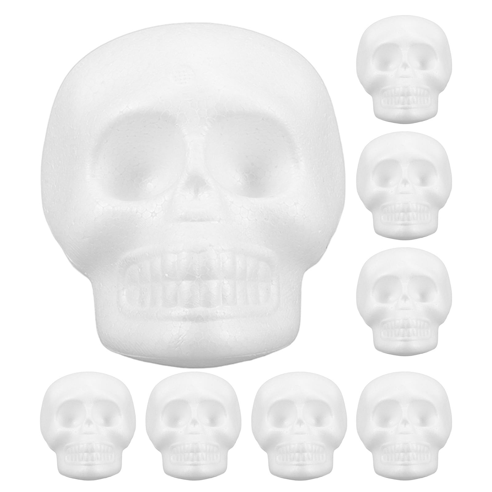 ETHZZLE White Foam Skull Heads for DIY Crafts - Lightweight and Durable Polystyrene Skulls 8Pcs