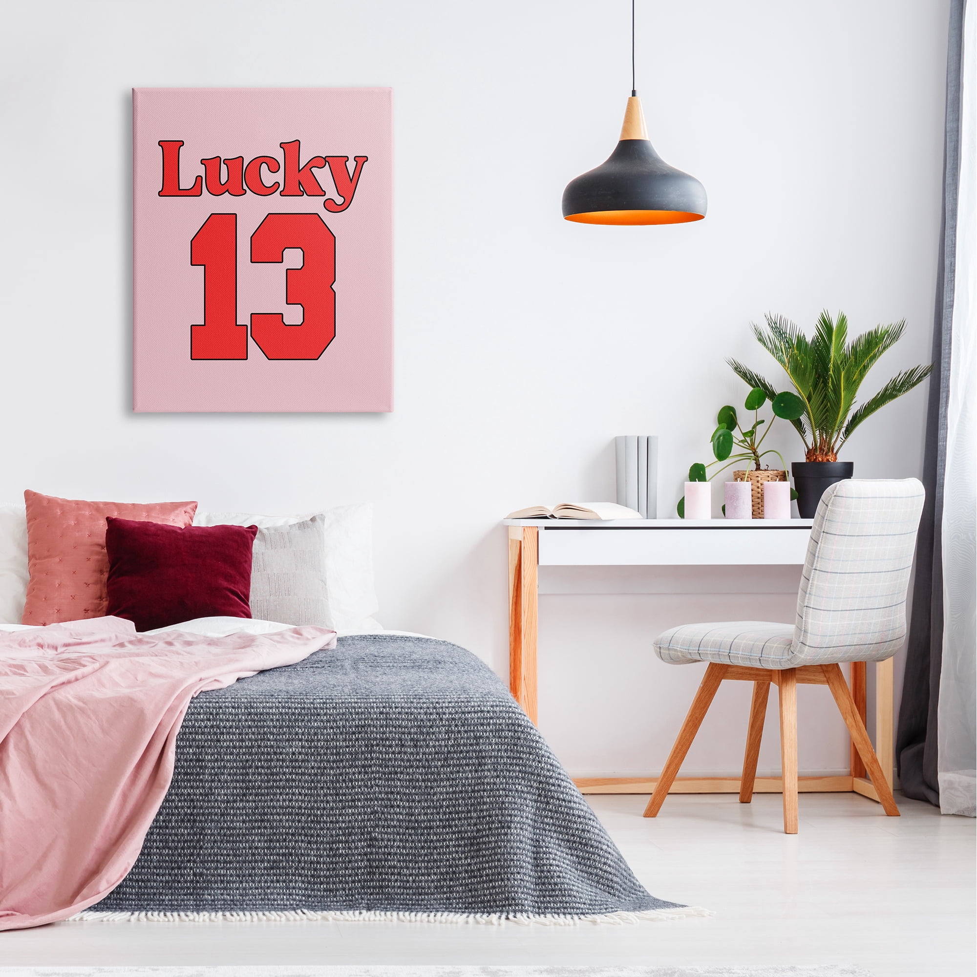Stupell Industries Lucky 13 Varsity Text Typography Painting Gallery Wrapped Canvas Art Print Wall Art, 30 x 40