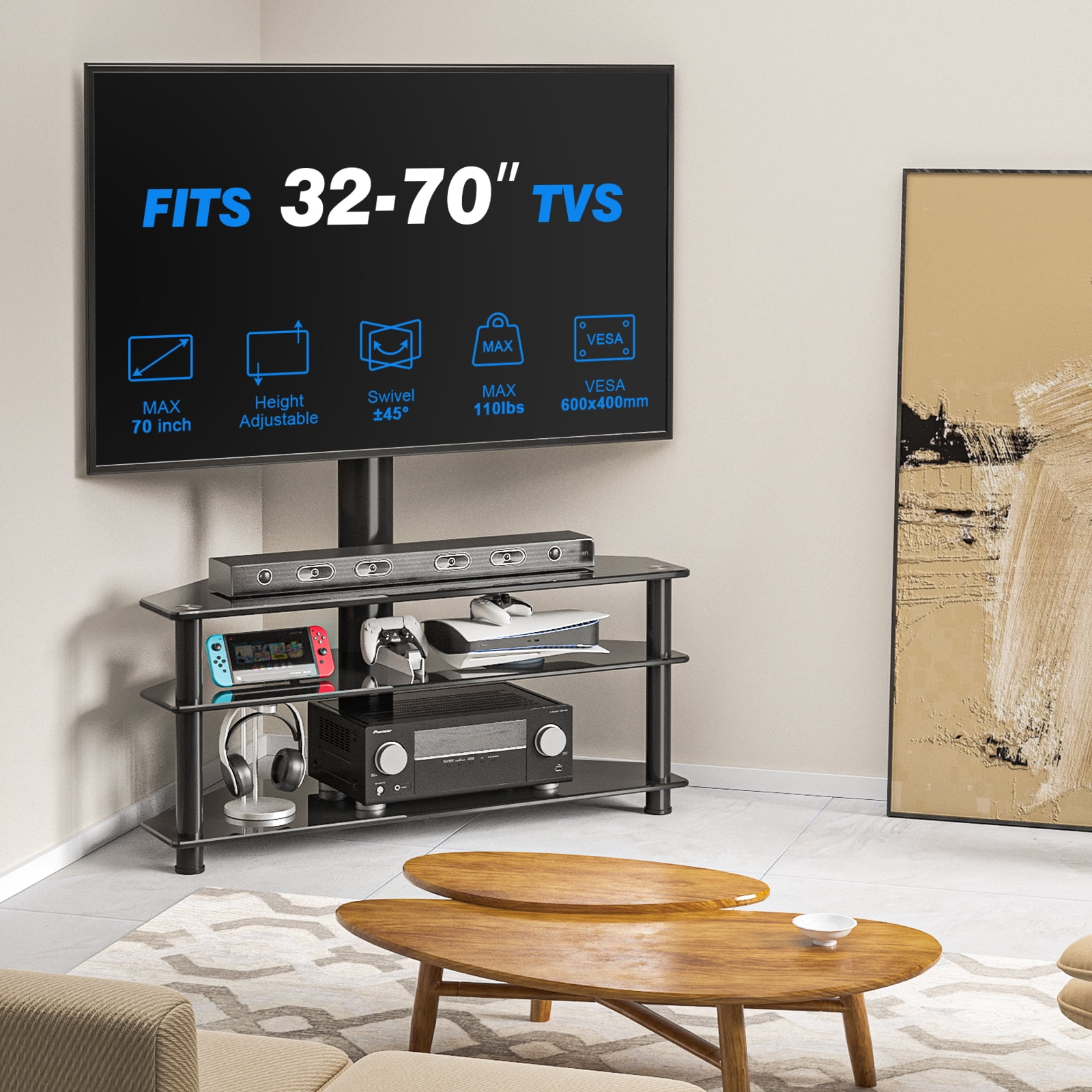 Mueble De TV Con Puertas Correderas - Soporte Para Televisores De Hasta 65 Pulgadas, Estantes Ajustables Y Diseño Industrial | Ideal Para Salón, Dormitorio U Oficina