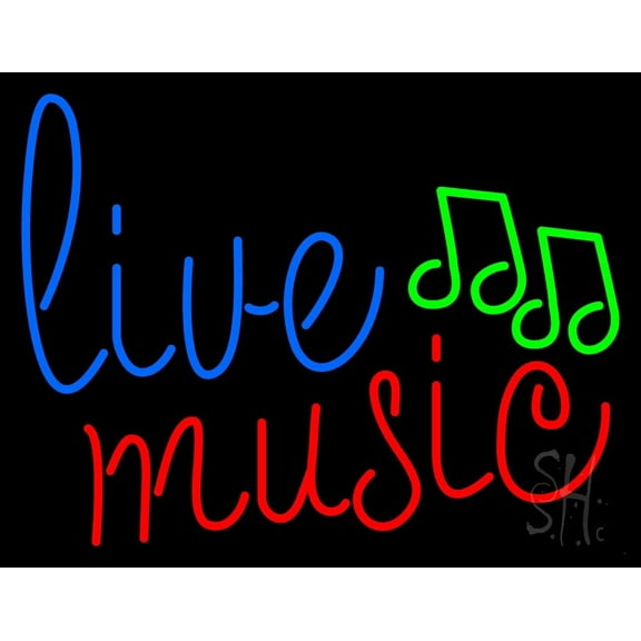 Blue Live Music Cursive LED Neon Sign 15" Tall x 19" Wide - inches Black Square Cut Acrylic Backing, with Dimmer - Premium built indoor Sign for Studio, Club, Home décor, Event, Workshop, Storefront.