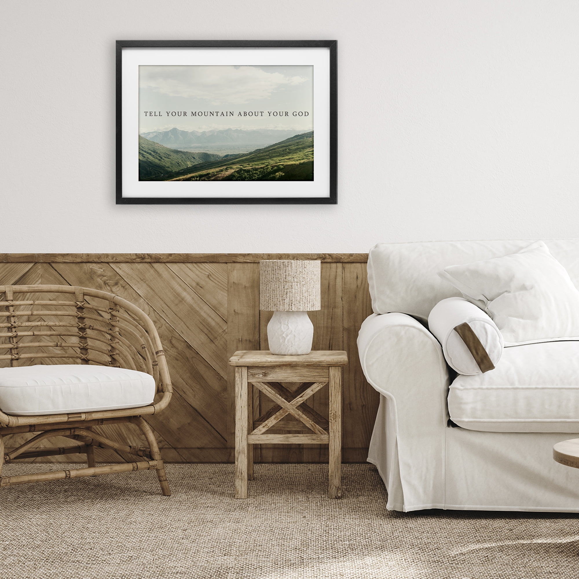 Stupell Industries Tell Your Mountain About God Black Framed Print Under Glass, design by Kali Wilson
