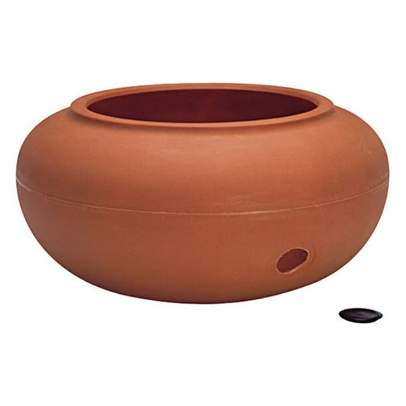 21" Plastic Garden Hose Pot 21"x21"x9.38" Holds Hoses 75-100 ft in Clay Color