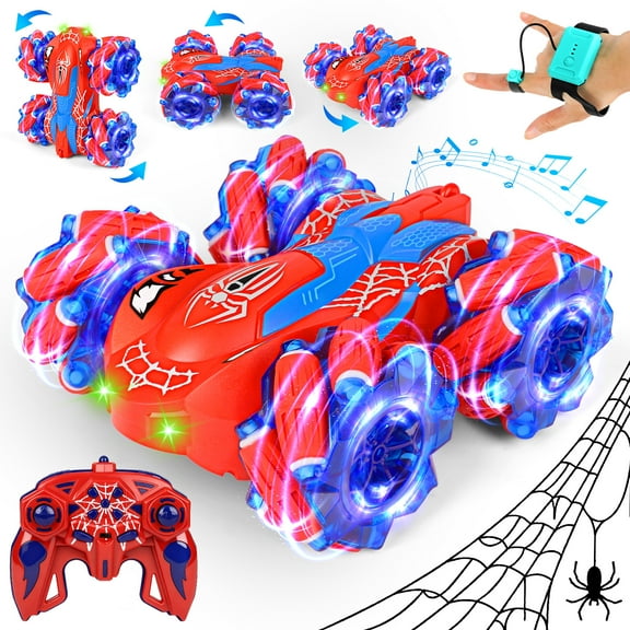 Beefunni Spider Remote Control Car, 2.4GHz Double Sided RC Stunt Car with LED Lights, 4WD 360° Flips Rotating Rechargeable Off-Road RC Car Indoor Outdoor Toys for Kids Boys Girls Ages 4-12 Birthday G