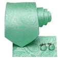 thumbnail image 3 of Hi-Tie Mint Green Paisley Silk Necktie and Pocket Square Cufflinks Set, 3 of 5