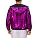 thumbnail image 3 of Chaqueta de lentejuelas INSPIRE CHIC para hombres, de manga larga, con cremallera, chaqueta con lentejuelas brillantes metálicas, color morado, 3 of 5