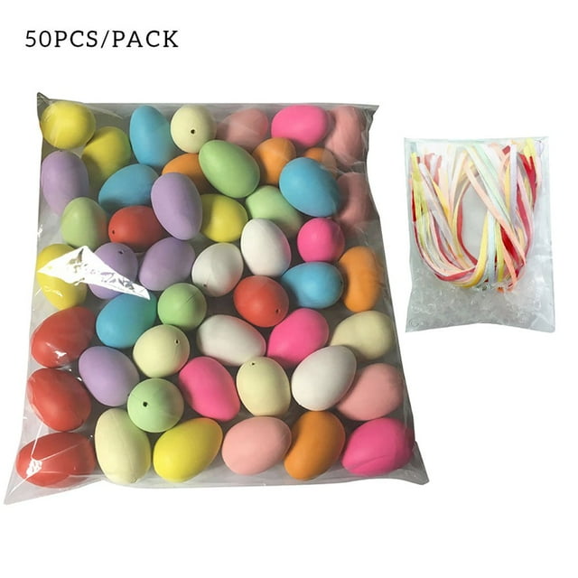 50Pcs Easter Eggs Plastic Fake Eggshell Simulation DIY Graffiti Egg Toy Kids Gift without Rope White