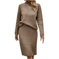 thumbnail image 3 of Yeaiivve Women 2 Piece Outfits Solid Sweatshirt Skirt Sets Fall Casual Long Sleeve Pullover Top Bodycon Midi Skirts Lounge Travel Set Khaki L, 3 of 6
