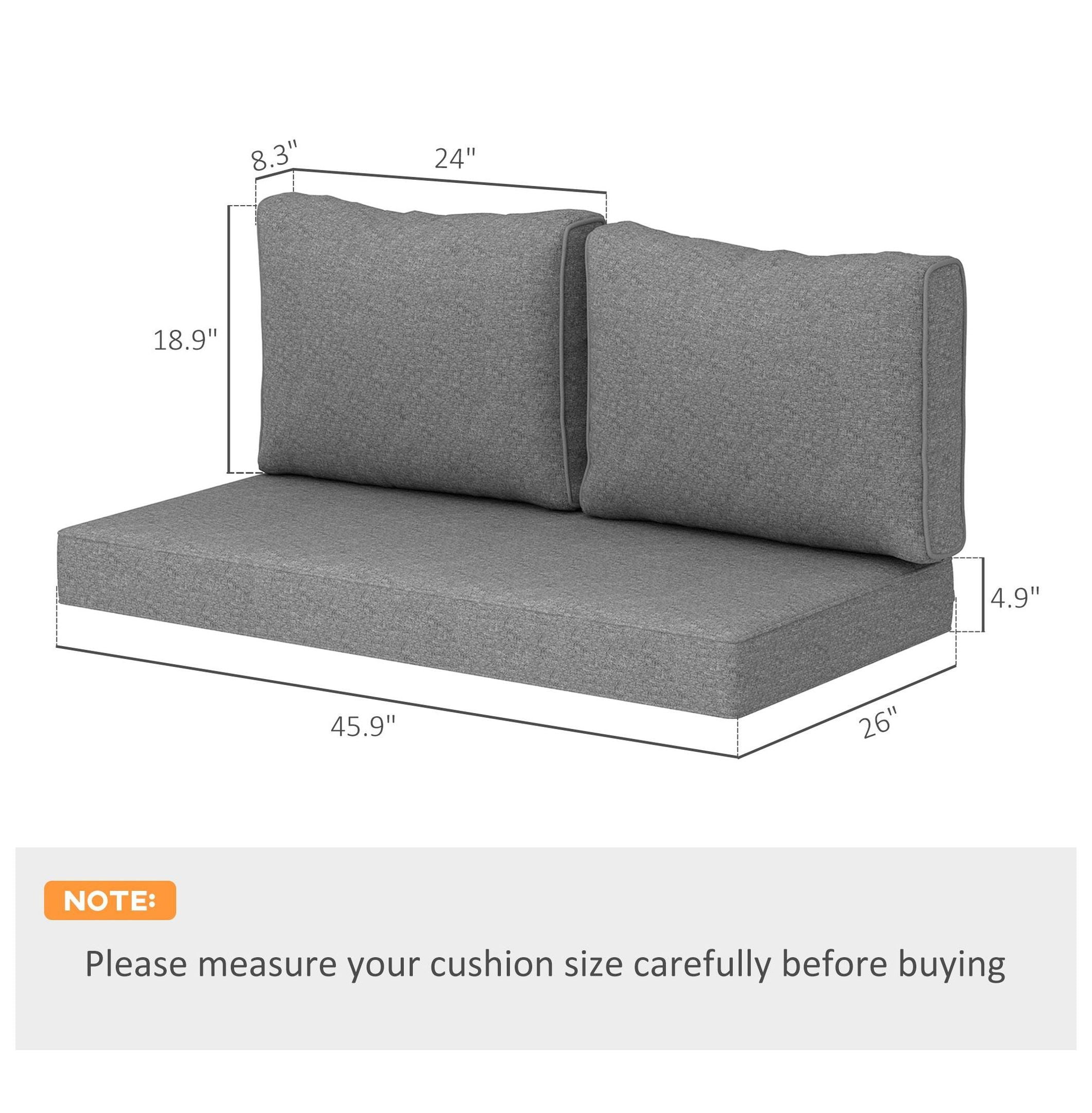 2 Seater Patio Furniture Cushions, Thick Outdoor Loveseat Cushions - Fade Resistant Replacement Cushions for Wicker Furniture, Gray