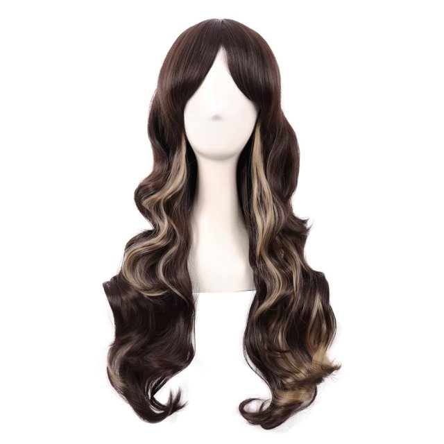 LinYooLi 28 Pouces/70 cm Perruque Synthétique Cheveux Longs Bouclés (Brun Blond Mélangé)